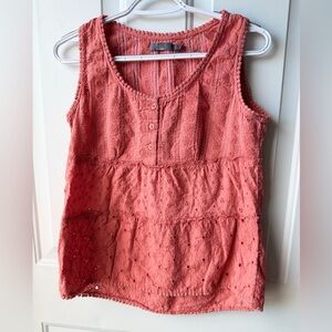 PrAna Coral Eyelet Sleeveless Tank Top Boho Tiered Cotton Women’s Small